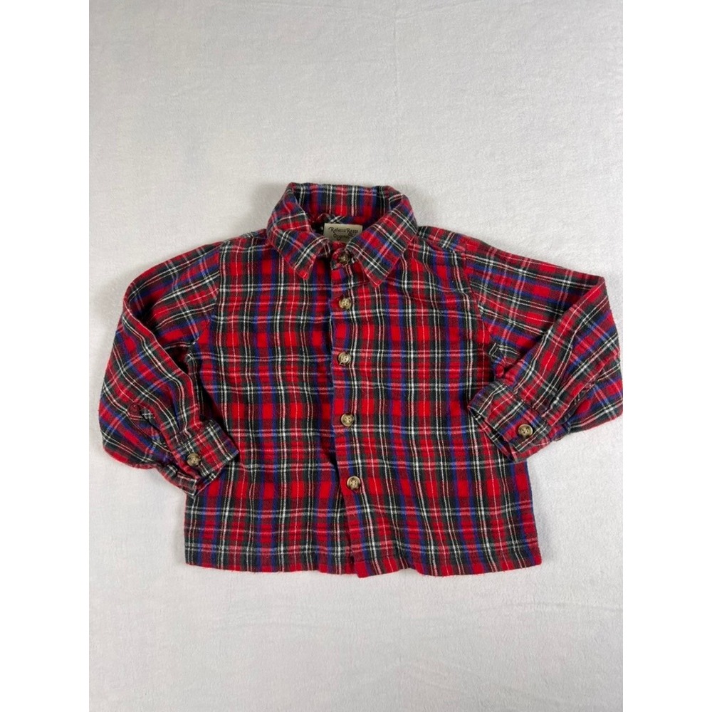 VTG Rebecca Raggs Plaid Button Down Shirt Toddler 2T Red Flannel Long Sleeve USA